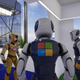 Avatars don their company logos in a networking session.